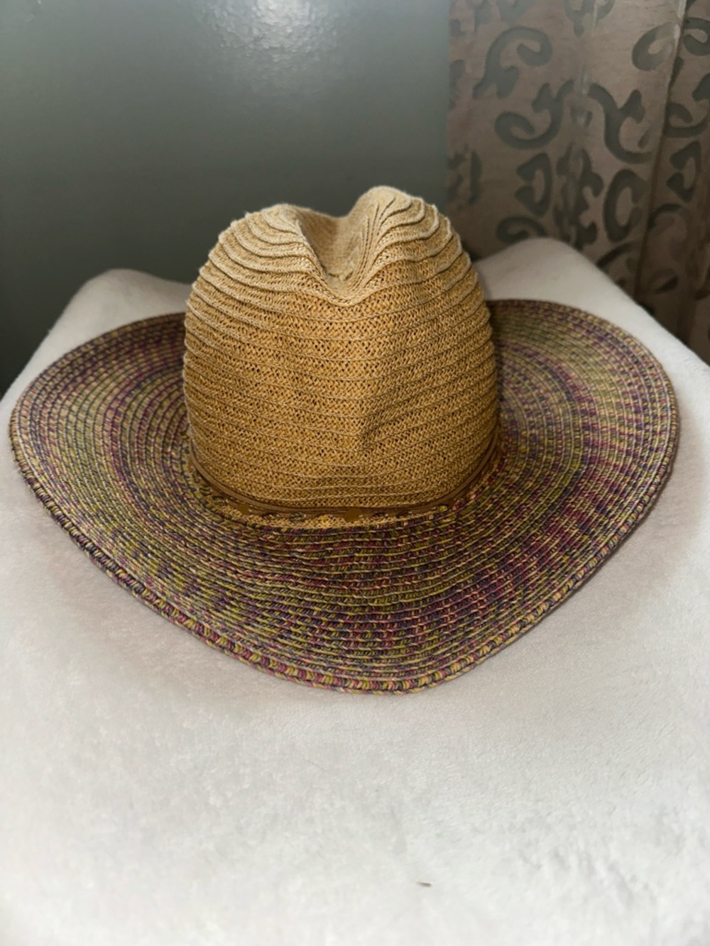 San Diego Hat Company Mustard Yellow Straw Hat with Multicolor Brim